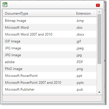 Example of the Supported File Formats Window