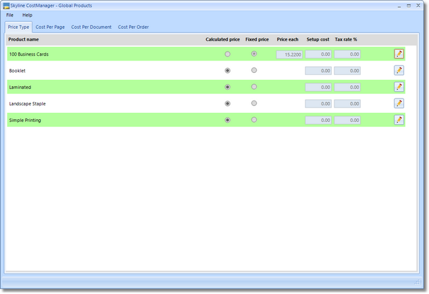 Example of the opening window of CostManager