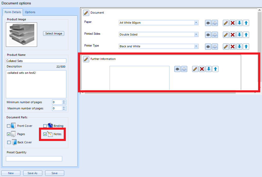 Example of a Product which contains a notes section