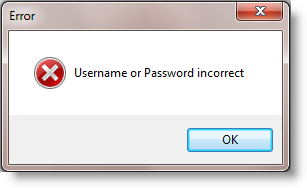 Example of error message when an incorrect user name or password is entered.