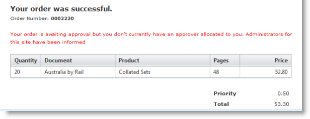 Example of the error message shown to a user with no approver allocated.