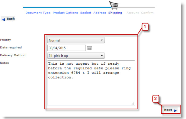Example Delivery Details Web Page