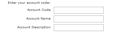 Example showing the page presented when the option to manually enter an account code is selected.
