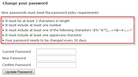 Setting Criteria For Passwords