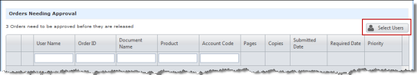 Examle of the Approval page with the Select Users button available,